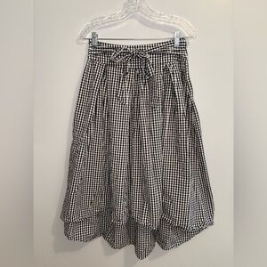 Max Studio Gingham Black White Midi Skirt Hi Low Tie Front Size 8 Lightweight